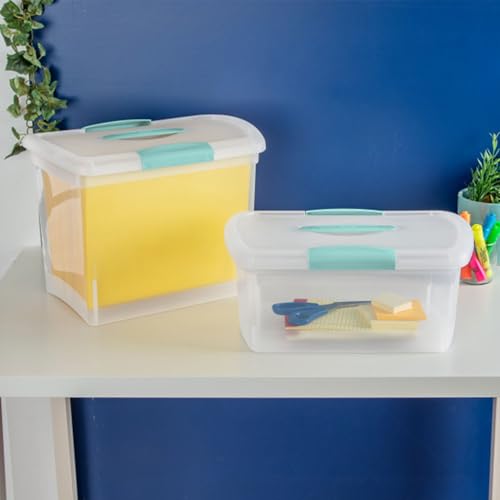 Sterilite Medium Nesting ShowOffs, Stackable Small Storage Bin with Latching Lid and Handle, Plastic Container to Organize Home, Clear, 18-Pack - size: Medium, style: 18 Pack