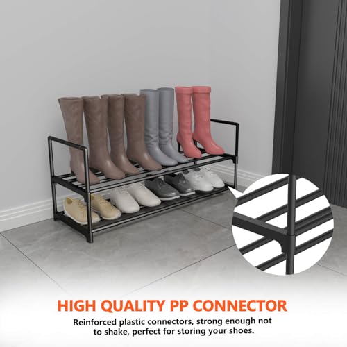 Hsscblet 2 Tier Metal Shoe Rack,Adjustable Shoe Shelf Storage Organizer,Stackable Boot & Shoe Storage,for Entryway,Hallway,Closet,Black - size: 2-Tier