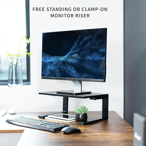 VIVO Clamp-on 15 inch Desk Extension Shelf for Gaming Devices, Ergonomic Computer Monitor and Laptop Riser, Printer Stand, Versatile with Freestanding Feet Included, Desktop Organizer, DESK-SHELF15B - size: 15"