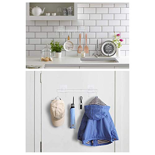 YiZhi Adhesive Wall Hooks Rack Kitchen Rail, Space Saving Utensil Holder No Drilling Wall Mounted Accessory Hanger with 6 Hooks for Kitchen Bathroom Bedroom Pack of 2 (White) - color: White