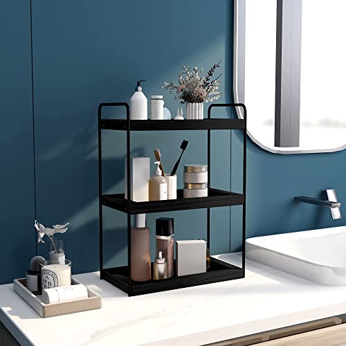 Dorhors 3 Tier Bathroom Counter Organizer,Countertop Bathroom Storage Shelf,Counter Tray and Vanity Organizer (Black) - color: Black