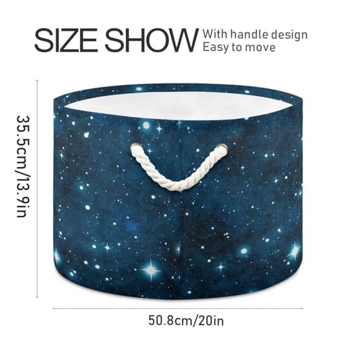 Galaxy Print Round Storage Basket Universe Starry Sky Large Laundry Hamper Space 20 x 20 x 14 Inches Organizer Bin with Cotton Rope Handles Clothes Storage Bag for Nursery Bedroom Living Room Decor - color: Navy Blue