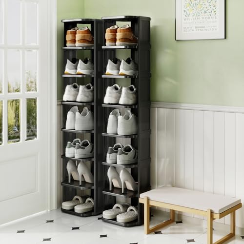 Kitstorack Stackable 16-Tier Shoe Rack for Closet & Entrance - Tall, Narrow, Vertical Shoe Stand - Plastic, Free Standing - Ideal for Small Spaces - color: Black, size: 16 Tiers