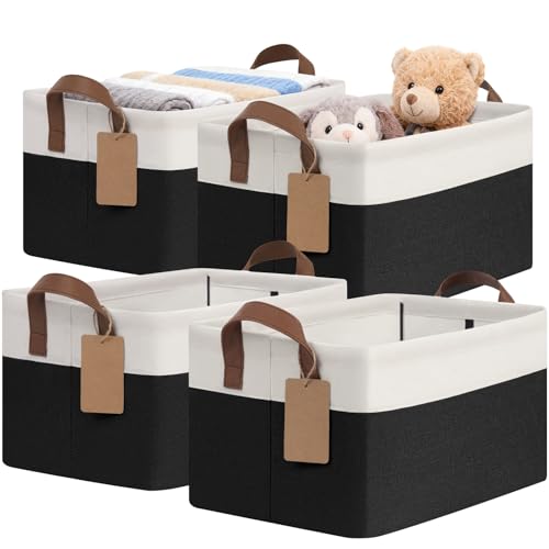 CHICVITA 4 Pack Storage Baskets for Shelves, Foldable Closet Baskets for Organizing, Fabric Storage Bins with Handles, Towel Organizer for Closet, 14.8" x 10.3" x 8.3", Black & White - color: Black & White, size: 20L (14.8"L x 10.3"W x 8.3"H)