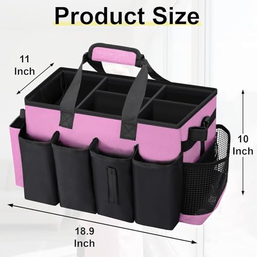 Wearable Large Cleaning Caddy Bag for Housekeeper, Clean Supply Organizer with Adjustable Shoulder, Waist & Handle Straps, Detailing Bag for Kitchen Supplies (Pink) - color: Pink