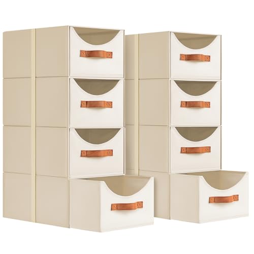 Homsorout Stackable Storage Drawers - Collapsible Storage Bins with Drawers, 8 Pack Closet Shelf Organizer Basket, Fabric Pull Out Organizer for Bedroom, Living Room, Dorm, Beige - color: Beige, size: 13 Inch. - 8 Pack