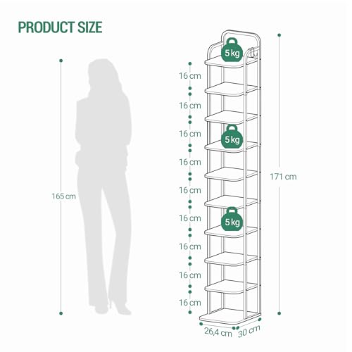 Hzuaneri 10 Tiers Vertical Shoe Rack, Narrow Shoe Tower, Tall Shoes Shelf with 2 Hooks, Adjustable Shelves, Corner Shoes Shelves for Small Spaces, Entryway, Living Room, White SR11213W - color: White, size: 10 Tier(11.8"D x 10.4"W x 67.3"H)