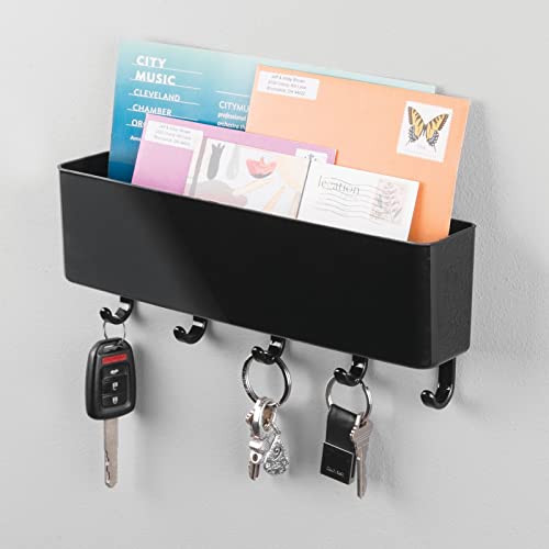 mDesign Mail, Letter Holder, Key Rack Organizer for Entryway, Kitchen - Wall Mount, Black - color: Black