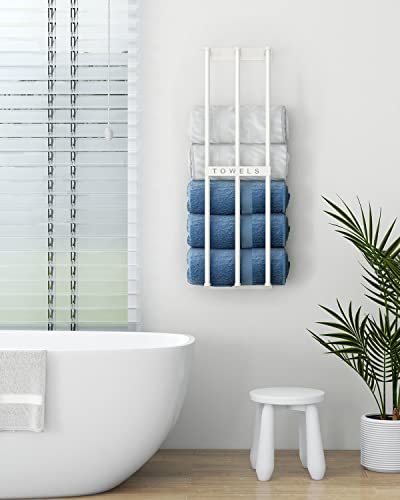 Towel Holders for Bathroom Wall Mounted, Bethom Towel Storage for Small Bathroom, Wall Towel Rack for Rolled Towels Bath Washcloths, White - color: White - Standard