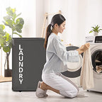 92L Extra Large Laundry Hamper with Leather Handle,Standable Laundry Basket with Wheels Laundry Hamper on Wheels,Large Hamper,Rolling Laundry Basket Grey - color: Grey/XXL, size: Super Large 27.5"