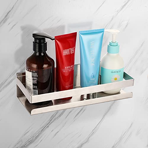 OwnMy 10 Inch Bathroom Shower Shelf Stainless Steel Bath Kitchen Basket Shower Caddy Rack, Rust Proof Metal Bathroom Storage Floating Shelves Wall Mounted Shower Corner Rectangular Shelf (Silver)