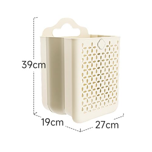 Collapsible Laundry Hamper, Household Foldable Dirty Wall Hanging Multi-Functional Hollow Storage Basket Large Capacity Storage Bucket, Plastic Collapsible Hanging Laundry Basket with Carry Handle