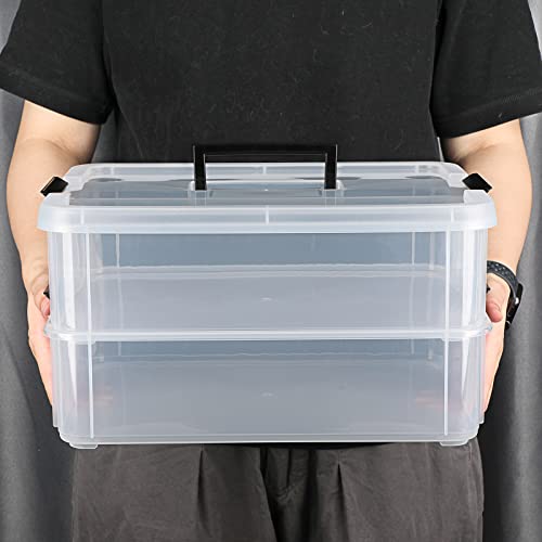 BTSKY 2 Layer Stack & Carry Box, Plastic Multipurpose Portable Storage Container Box Handled Organizer Storage Box for Organizing Stationery, Sewing, Art Craft, Jewelry and Beauty Supplies Black - color: Black