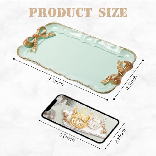 Vintage Decorative Tray Jewelry Tray Towel Tray Storage Tray Rings Necklace Bracelets Earrings Trays Cosmetics Jewelry Organizer Retro Design Bow Decor Resin Plate Coquette Room Decor (Green) - color: Green