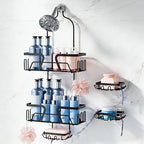 KEGII EXTRA Soap Holders x2 Shower Caddy Hanging, Never Rust Over Showerhead Organizer, Built in 9 Shaver Hanging hooks - style: Hanging Shower Caddy-5 Pack (Black)