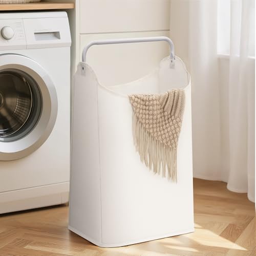 STORAGE MANIAC Large Laundry Hamper with Sturdy Metal Handle, Collapsible Laundry Basket, Freestanding Waterproof Clothes Hamper for Laundry Room, Bedroom, Dorm, Towels, Toys, White - color: White, size: 1 Pack
