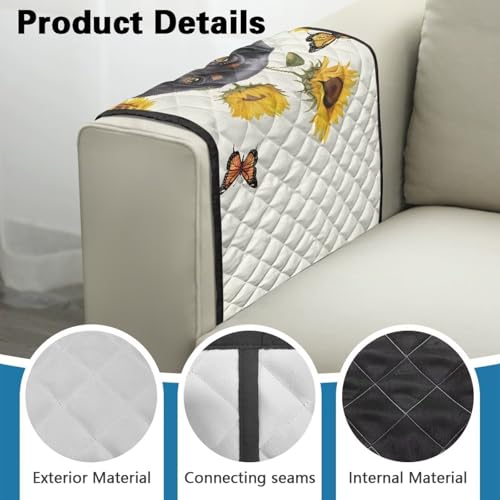 Dachshund Sunflower Butterfly Print Sofa Arm Slipcover Recliner Arm Covers with Organizer Pockets 44x20 inch Chair arm Cover Anti-Slip Furniture Protectors - color: Dachshund Sunflower Butterfly