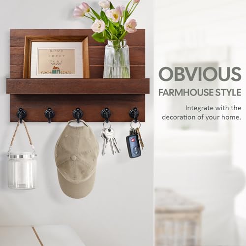 HONJIN Mail and Key Holder for Wall: Easy Installation Modern Mail Holder Wall Mount Key Shelf for Hallway Living Room House Decoration (Brown) - color: Brown