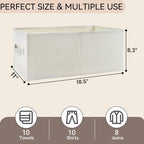 3 Pack Linen Storage Baskets with Handle,Large Foldable Closet Storage Bins for Shelves, Toys, Sheets, Clothes Organization,18"×11"×8",Beige