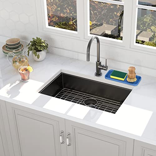 EG-SIPRO Kitchen Sink Organizer Tray,Sponge Holder for Kitchen Sink Bathroom Counter Tray Sponge Caddy Silicone Soap Holder for Soap dispenser, Bottle, Dishwashing Accessories(2-pack) - color: Bblu, size: 9×3.7inch