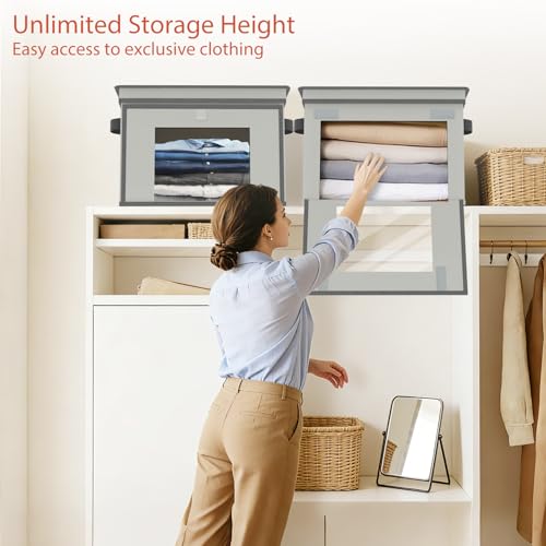 Univivi Storage Bins with Lids, Large Closet Organizers and Storage with Handles & Window, Foldable Fabric Storage Boxes with Lids for Home, Closet, Bedroom, 4 Pack, (Gray, 16.5“ x 12” x 12") - color: Light Grey, size: 16.5''-4 Pack