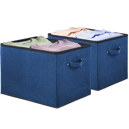 Simple Houseware 15 x 13 Inch Collapsible Fabric Storage Bin with Handles, 2 Pack, Steel Blue - color: Steel Blue