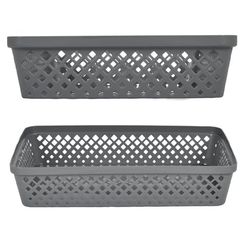 Glad Plastic Storage Basket Set - Multipurpose Drawer Trays, Kitchen Pantry Containers, and Bathroom Bins - 3 Pack Large Organizers, Grey - color: Grey, size: Large