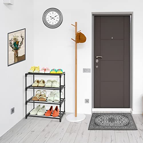 HITHIM 4-Tier Small Shoe Racks, Narrow Shoe Rack for 6-8 Pairs Shoe Storage,Kids Shoe Racks for Small Place,Lightweight Stackable Shoe Shelf Organizer for Closet,Black - color: Black, size: 4-Tier