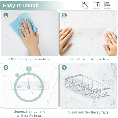White Shower Caddy Organizer, 2 Pack Adhesive Shampoo Holder Basket Shelves for Storage and Organization, Wall Suction Bath Bathtub Rack Set for RV Camper, Bathroom Restroom Decor and Accessories - color: White, size: Large 2 Pack