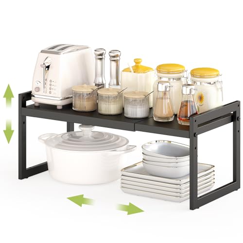 DOLALIKE Expandable kitchen Countertop Organizer, Stackable Cabinet Shelf Organizers, Space Saving Spice Rack Pantry Storage for Bathroom Office (Black, 1 Pack) - color: Black, 1 Pack