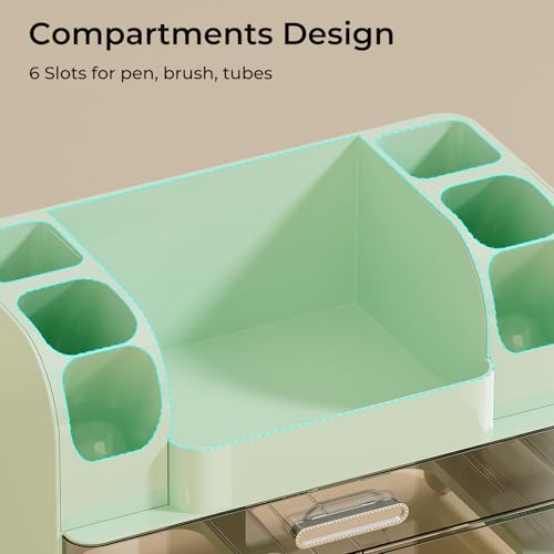 Makeup Organizer for Vanity with 2 Large Drawers, Cosmetic Display Case with Brush Holders, Easy to Storage for Bathroom Countertop Skincare, Perfume, Green - color: Green