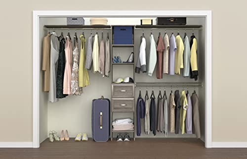 ClosetMaid SuiteSymphony Wood Closet Organizer Kit with Tower, 3 Hang Rods, Top Shelves, 2 Drawers, Adjustable, Fits Spaces 5-9 ft. Wide, Graphite Grey - color: Graphite Grey, style: Closet Organizer w/Shelves, 2-Drawers