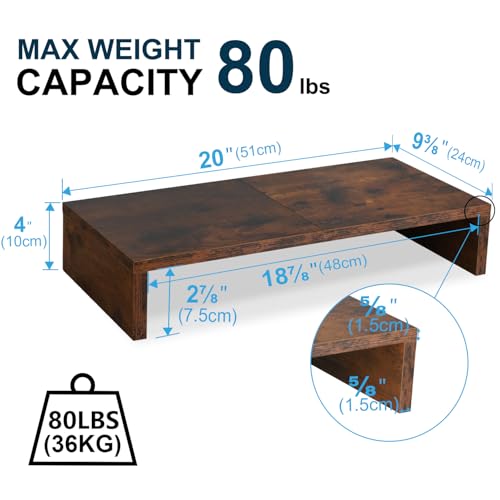 TEAMIX 20 Inch Monitor Stand Riser, Wooden Desktop Riser for TV/PC/Laptop/Printer, Rustic Brown Monitor Riser with Storage, Computer Stand Keyboard Organizer - color: Brown, size: 20 inch