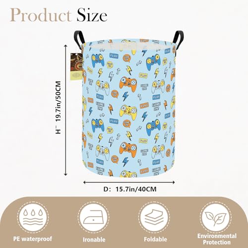 Collapsible Fabric Storage Basket, Waterproof Laundry Hamper with Handles, Round Storage Bin for Clothes Toys, Foldable Organizer for Bedroom Nursery Bathroom(Round-Color Game) - color: Round-Color Game