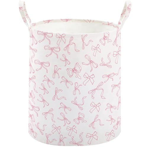 TECHMILLY Large Storage Basket for Girls and Boys, Collapsible Laundry Hamper with Long Handles, Toy Bins for Nursery, Kids Room Décor (Bowknot) - color: Bowknot, size: 1 Pack