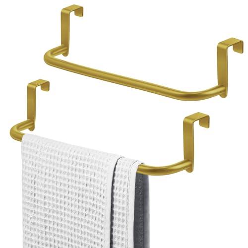 2 Pieces Metal Towel Bar Kitchen Cabinet Steel Towel Rack Bar for Hanging on Inside or Outside of Doors, Home Kitchen Bathroom(Gold) - color: Gold