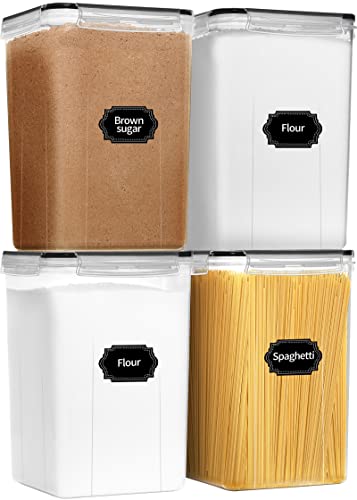 PRAKI Extra Large Tall Airtight Food Storage Containers 6.5L / 220oz, BPA Free, 4pcs Pantry Kitchen Organizers and Storage for Flour, Sugar, Plastic Flour Container with 20 Labels & Maker - size: 6.5 l