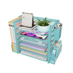 Simple Trending 6 Tier Desk File Organizer, Paper Letter Tray Organizer with File Holder and Pen Container, Blue - style: 6 Tier Blue-Pen Container