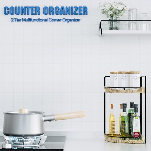 Corner Bathroom Counter Organizer, 2 Tier Wood Vanity Storage, Waterproof Skincare Shelf for Kitchen & Toiletries Decor, Dresser (Rustic-2 Tier) - color: Rustic-2 Tier