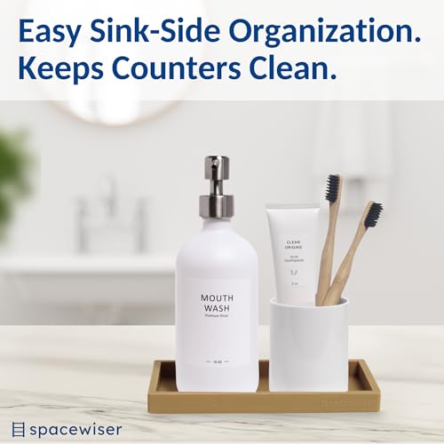 Spacewiser Countertop and Vanity Tray – Small 7.7" Silicone Soap Dispenser Trays, Flexible Bathroom Trays, Dish Soap Holder Kitchen Counter Caddy, Organizer Sink Tray for Soaps Bottles, Sponge, Keys - color: Latte Tan, size: Small 7.7”