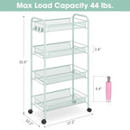 TOOLF 4-Tier Rolling Cart, Metal Utility Cart with 3 Hooks, Easy Assemble Mobile Storage Trolley On Wheels, Metal Shelving Units Kitchen Bathroom Laundry Room - color: Green, size: 4-Tier
