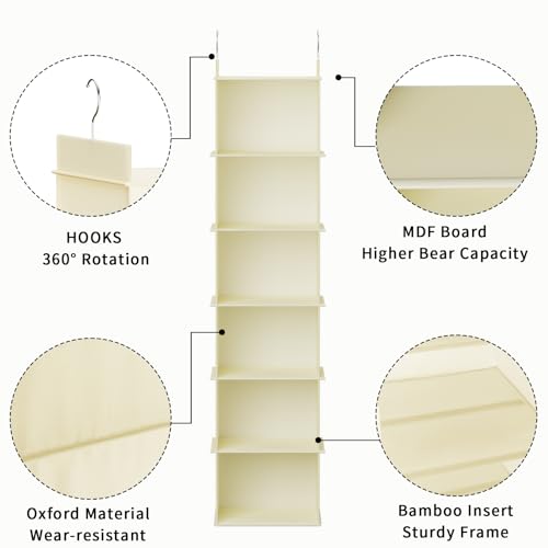 YOUDENOVA Hanging Closet Organizer, 6-Shelf Closet Hanging Shelves, Beige - color: Beige, size: 6-Tier