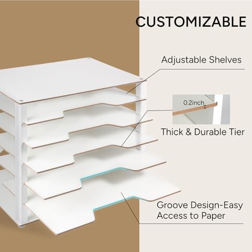 Yumkfoi Construction Paper Organizer 12" x 18", 6-Tiers Paper Organizer Storage, Wooden Desktop Organizer, Letter Tray for Office, Home, Classroom - size: 21.7" x 13.7" x 15.6"