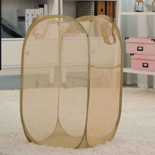 Mesh Popup Laundry Hamper, Foldable Laundry Basket Clothes Hamper for Home, Apartment, College Dorm or Travel, Collapsible for Storage, Beige - color: Beige