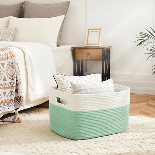 Artfeel Blanket Basket,Rectangle Woven Baskets for Storage,30L Laundry Basket for Decorative Nursery Blanket,Toys,Dirty Clothes and Magazine in Shelves,Baby Room,and Living Room - color: Green, size: 30L