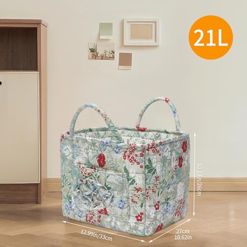 Quilted Fabric Storage Baskets with Handles, Boho Floral Gift Basket Foldable Organizer Bin for Home Decor, Picnic, Travel 12''x10''x10'' (Ivory) - color: Ivory