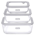 Glass Food Containers with Glass Lid, Microwave Safe Food Storage Container Set, 3 Pack, Square Shape, Food Containers with Lids, Meal Prep containers with Leak Proof Lid. - color: Grey-3S