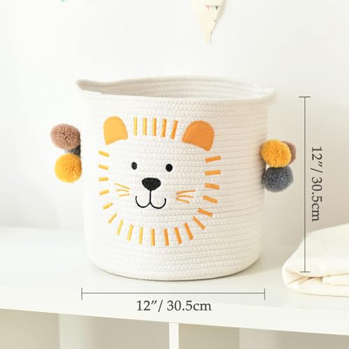 INough Toy Storage Baskets Cute Laundry Basket with Handles Dog Toy Storage Basket Durable Large Cotton Rope Storage Bins Home Organizer Solution for Office, Bedroom, Closet, Toys & Laundry (Lion) - color: Lion, size: Medium