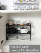 2-Tier Expandable Shelf Organizer for Kitchen Cabinet, Countertop, Pantry & Under-Sink Storage(black)