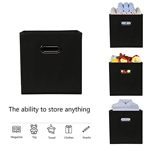 Yunkeeeper storage bins Cubes, Fabric Cube Organizer with Handle, Foldable Cube Bins for Cloth or Accessary Storage, 11x11x11, Set of 3, (Black) - color: Black, size: 3 Pack